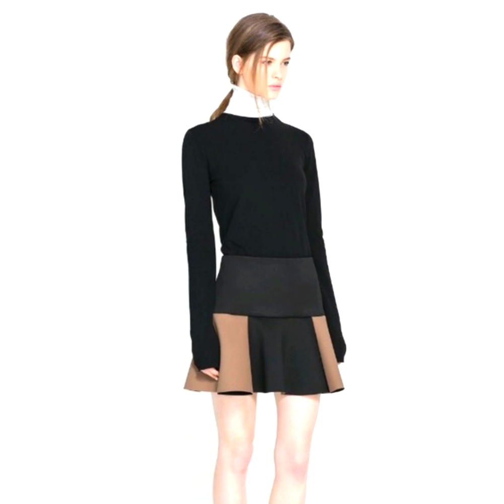 Zara Black + Camel Two Tone Colorblock Flare Mini Skirt